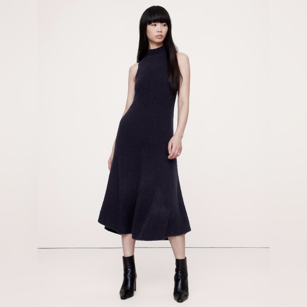 Merino-blend mock-neck midi sweater dress xs petite Banana Republic new